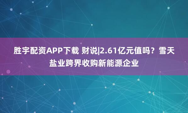 胜宇配资APP下载 财说|2.61亿元值吗?雪天盐业跨界收购新能源企业